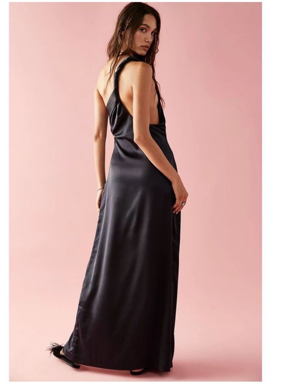 FREE PEOPLE VICTORIA MAXI DRESS SATIN MAXI GOWN BLACK Sz 6 - Picture 4 of 16